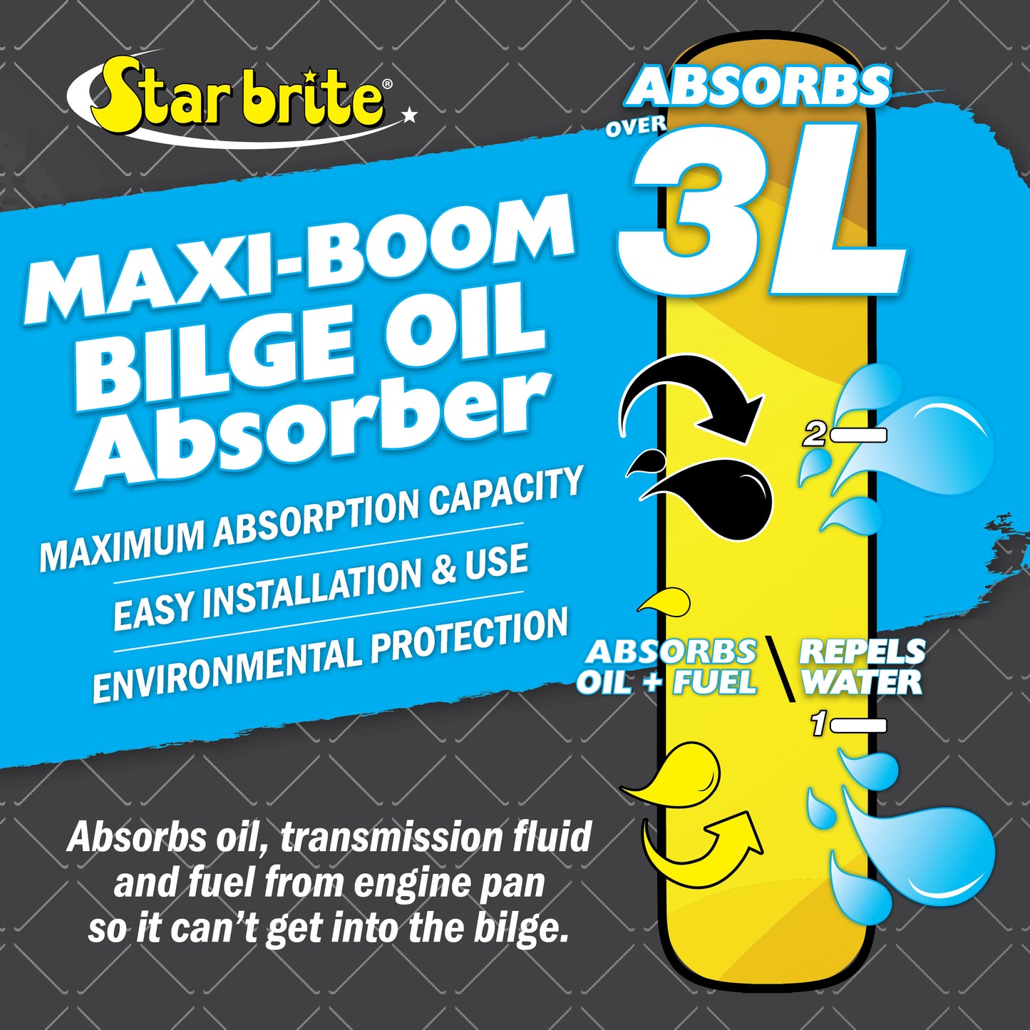 Bilge Oil Absorber Maxi-Boom - Absorbs Fuel, Diesel, Oil, Gas