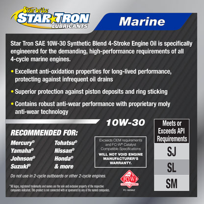 Star Tron 10W-30 Synthetic Blend Marine Oil – 4-Stroke Engine Protection