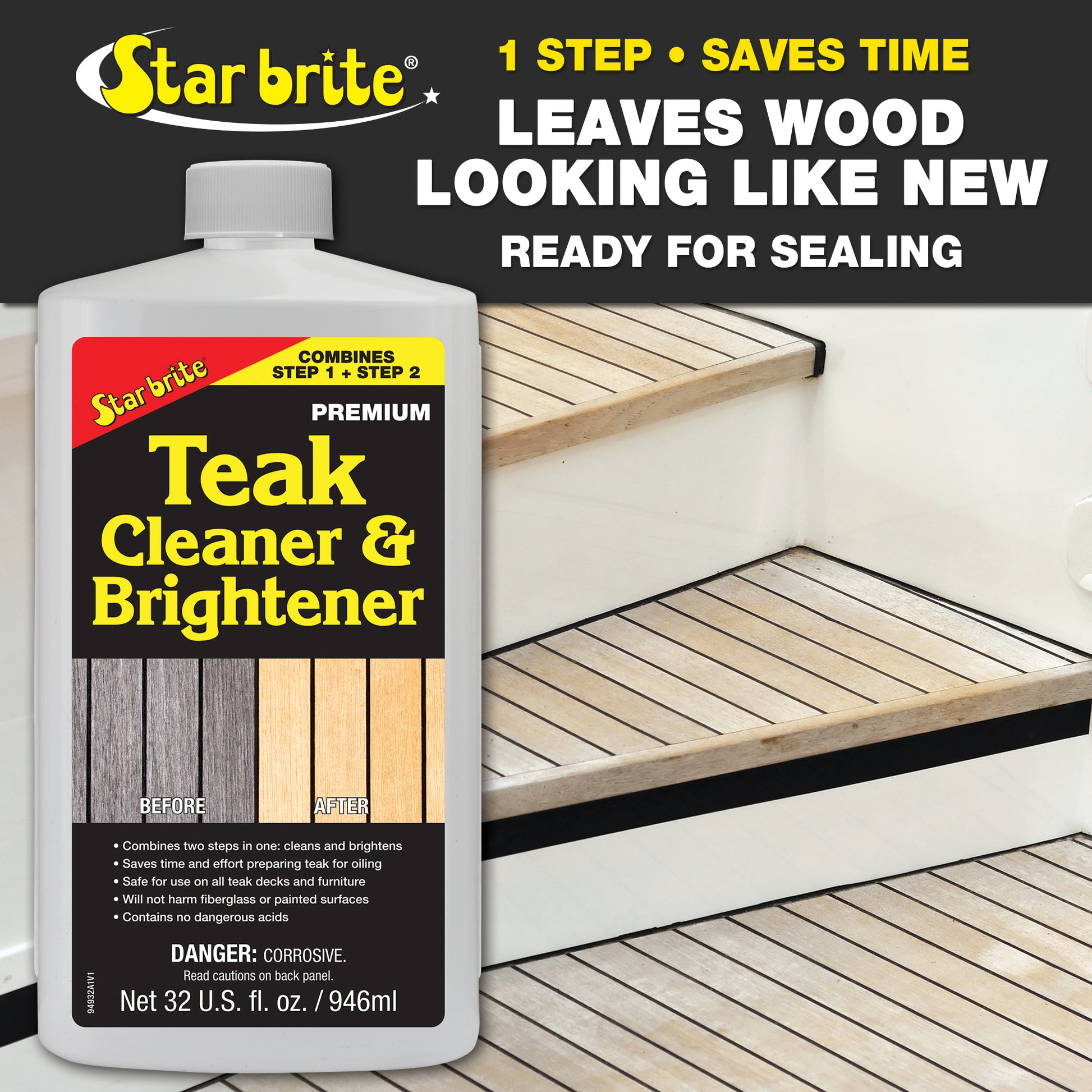 Teak Cleaner & Brightener - Restore & Enhance Wood Grain - Star brite Distributing, LLC