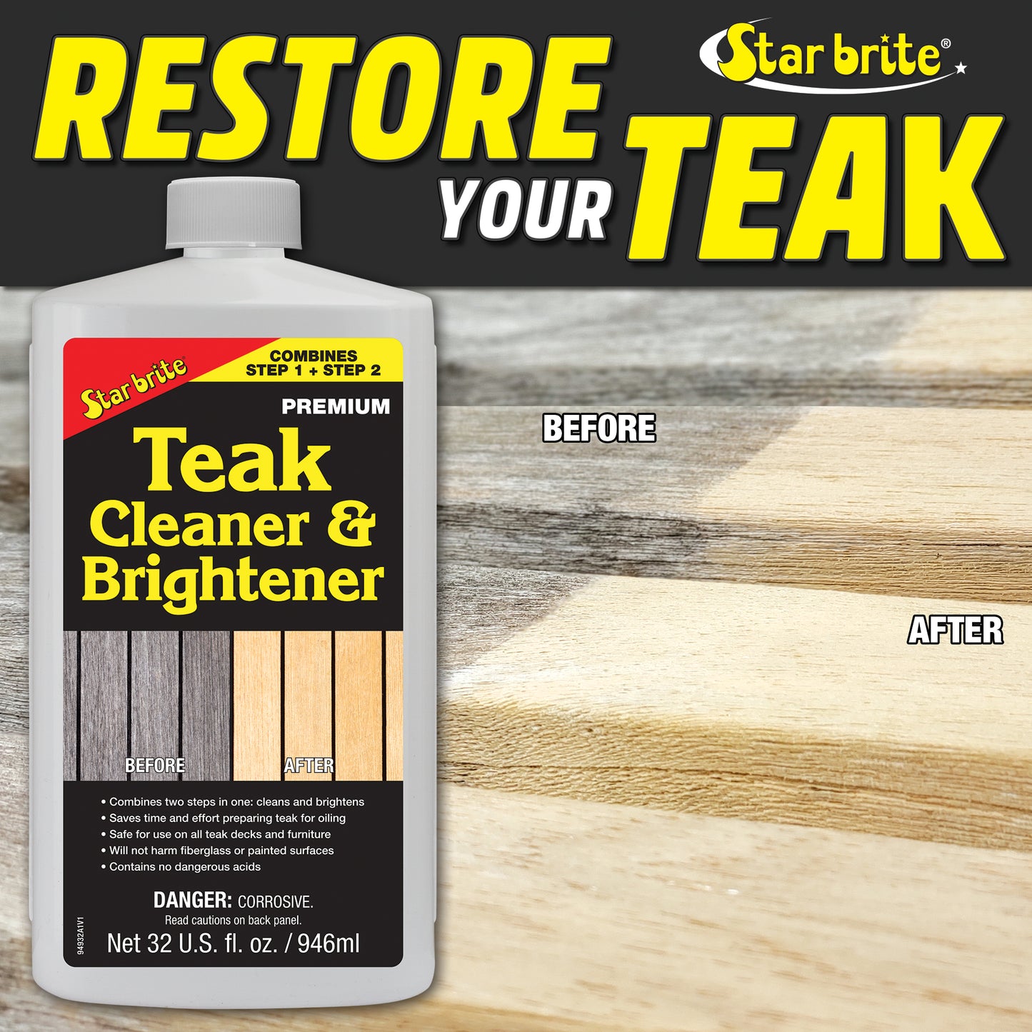 Teak Cleaner & Brightener - Restore & Enhance Wood Grain